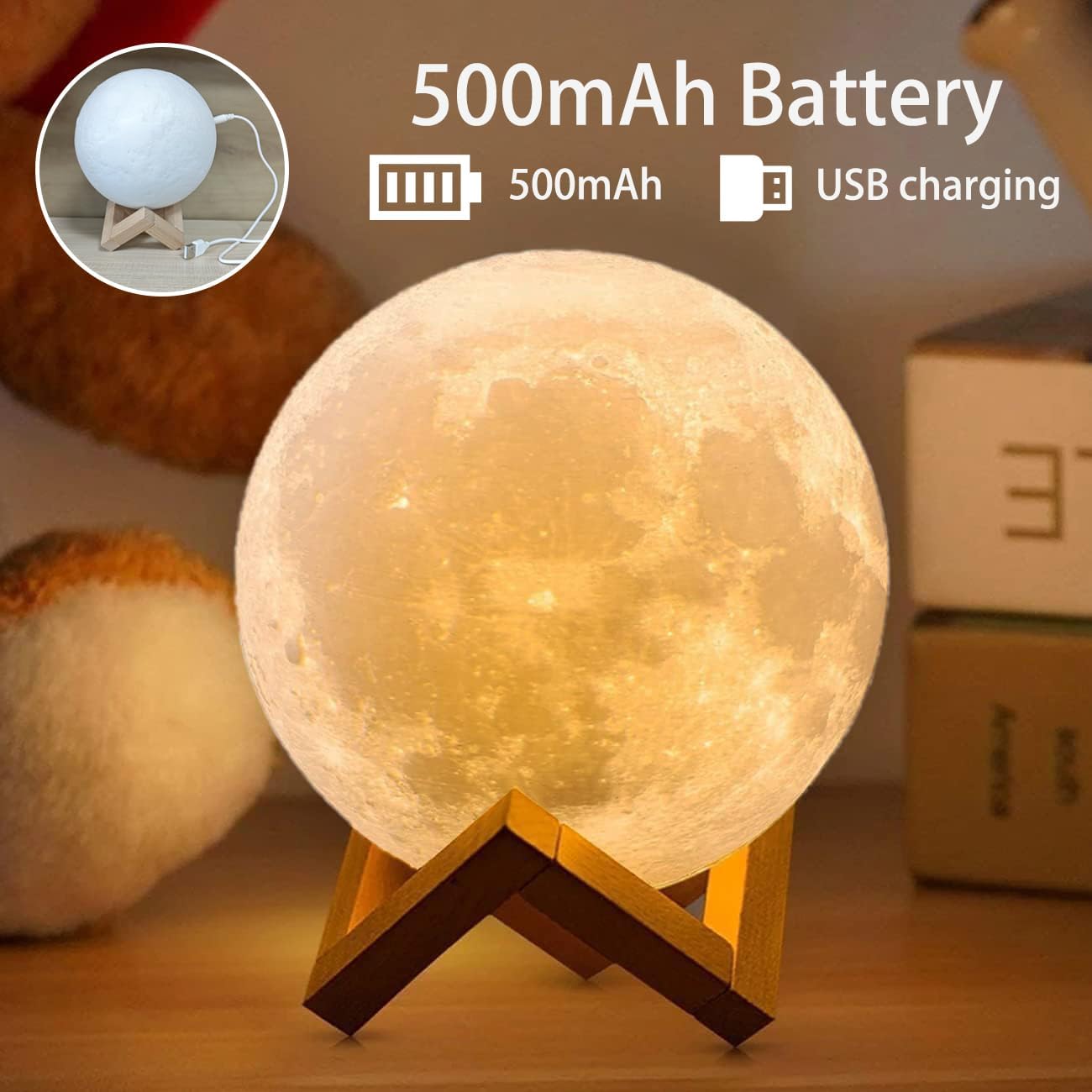 CPLA Moon Lamp 2024 Upgrade 6inch 128 Colors, Kids Room Decor Home Decor- 3D Printing Moon Night Light for Kids Adults- Gifts for Girls Boys Men Women Birthday- Wooden Stand & Remote/Touch Control