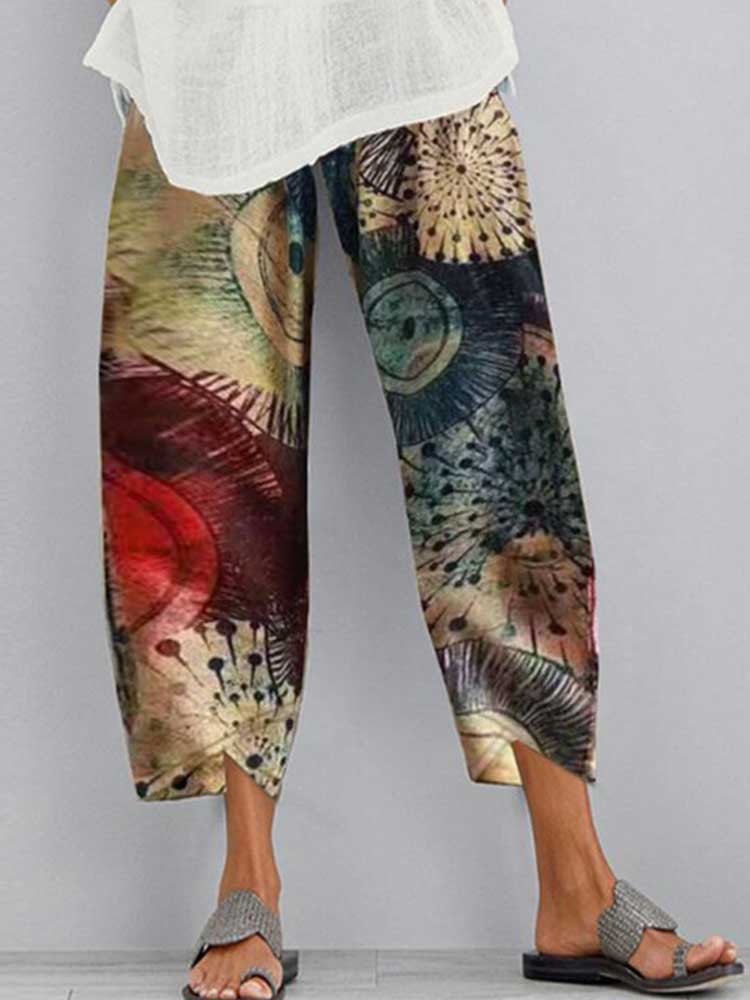 Women Printed Casual Elastic Waist Irregular Pants