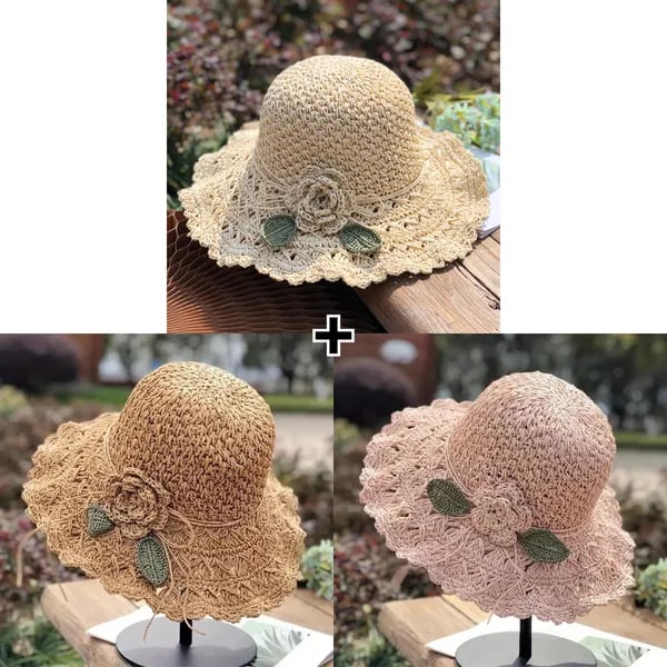 🔥Last Day Promotion 48% OFF-🎁-Elegant Crochet Straw Hat with Ruffle Detail