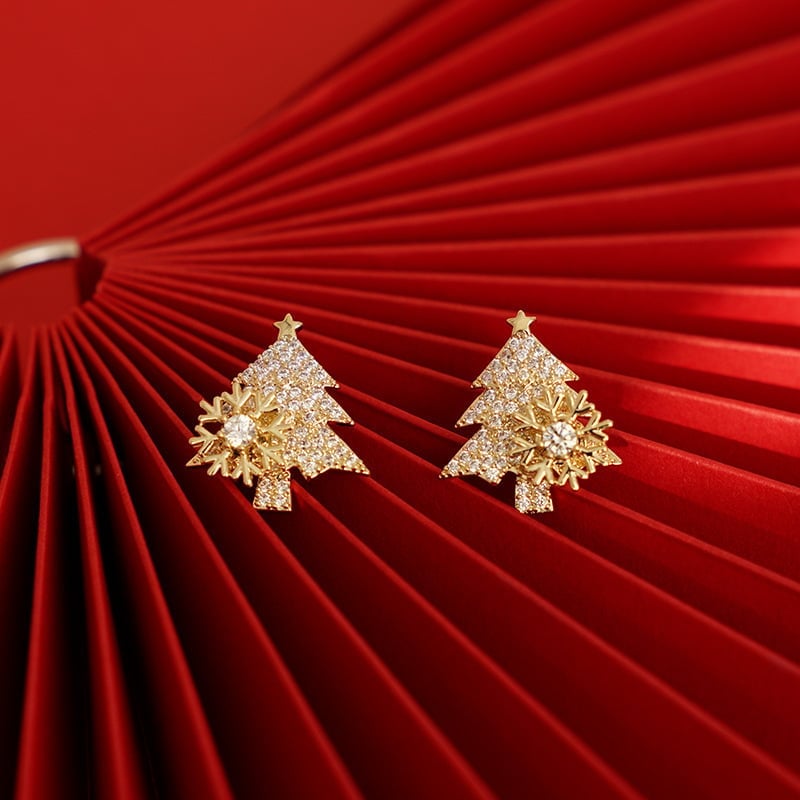 🎅Early Christmas Sale🎄Rotatable Snowflake Christmas Tree Earrings with a gift box