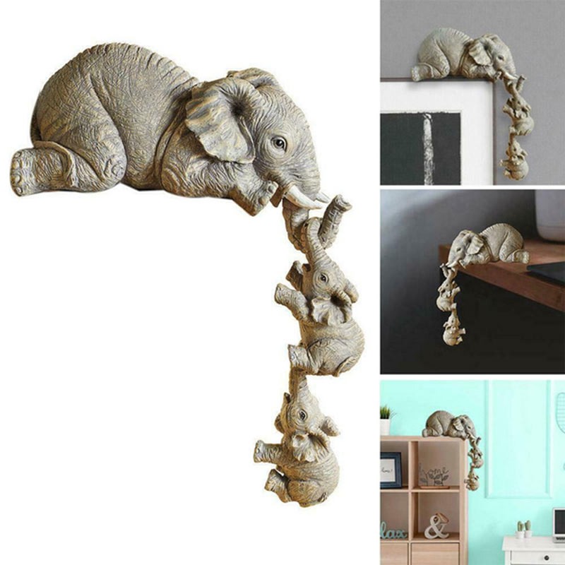 Elephants Mother Hanging 2-Babies Figurine Resin Craft