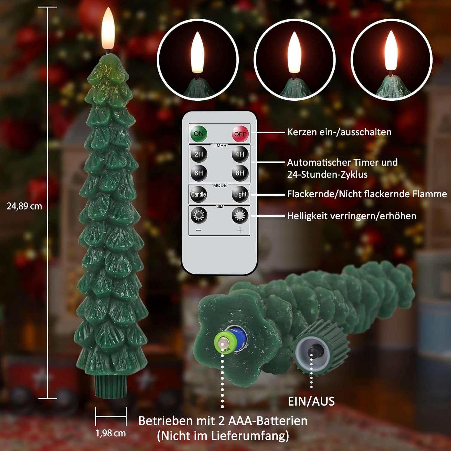 🏆️Letzter Tag 50% Rabatt🌲Flammenlose Stabkerzenlichter für den Weihnachtsbaum mit Fernbedienung