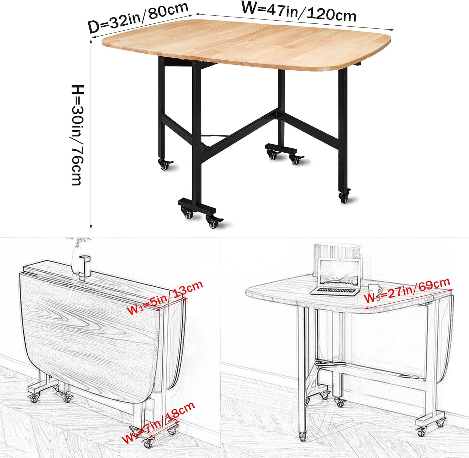 Multifunction Table Drop Leaf Dining Table - 47