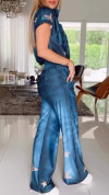 Women's Zipper Printed Lace-up Casual Jumpsuit