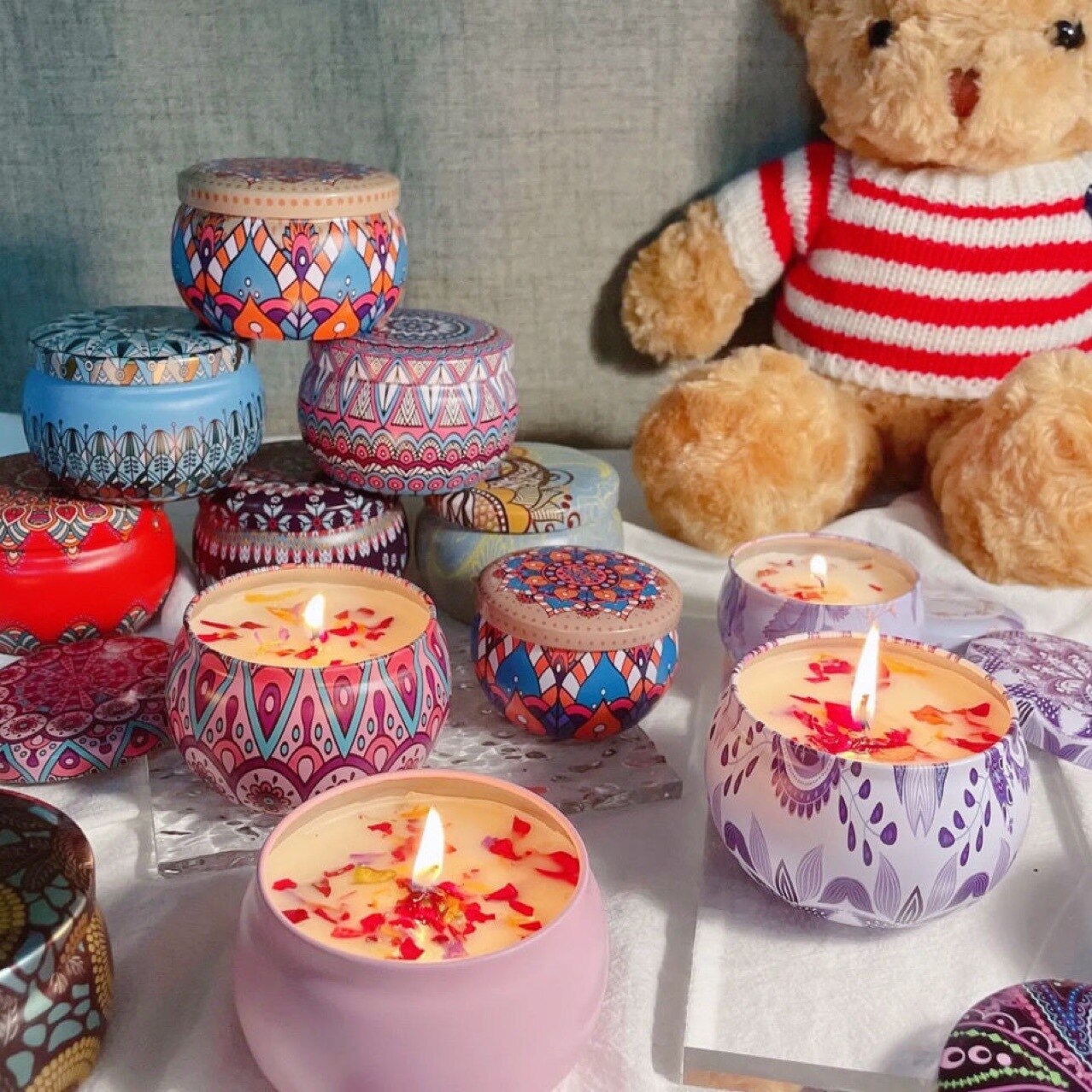 Natural Soy Wax Aromatherapy Candles With Dried Flowers