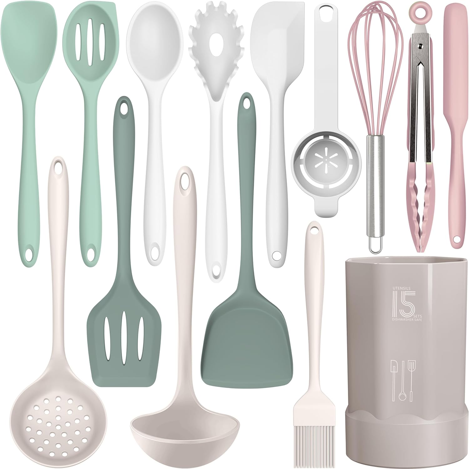 Silicone Cooking Utensils Set - 446°F Heat Resistant Kitchen Utensils,Turner Tongs,Spatula,Spoon,Brush,Whisk,Kitchen Utensil Gadgets Tools Set for Nonstick Cookware,Dishwasher Safe (BPA Free)