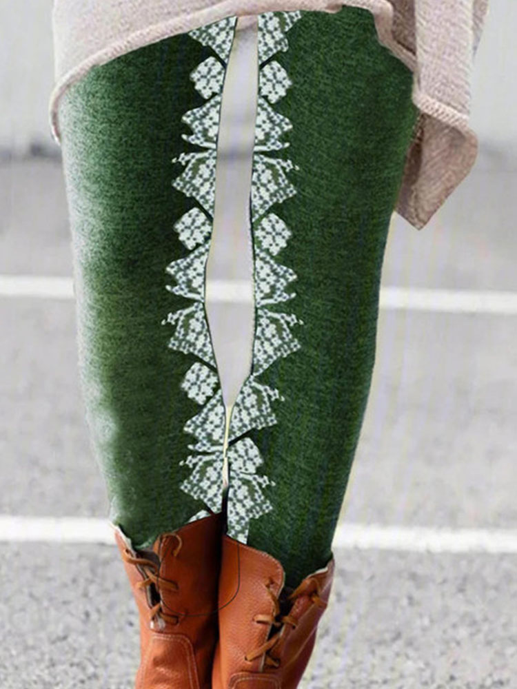 Women Green Printed Leggings