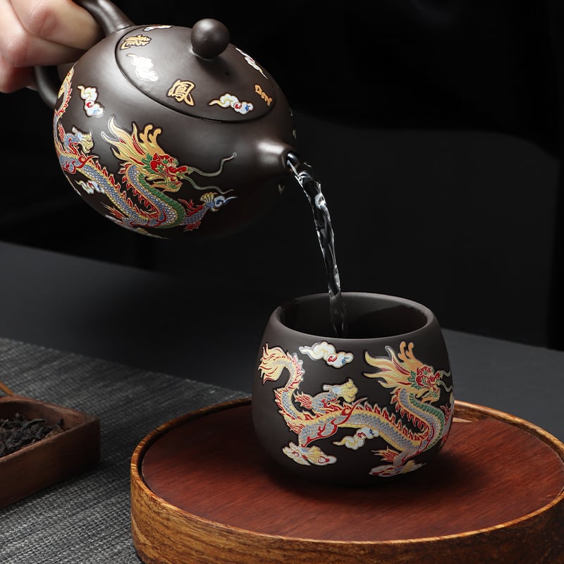 (🔥Last Day Promotions - 49% OFF) Handmade Color Changing Dragon & Phoenix Clay Teapot