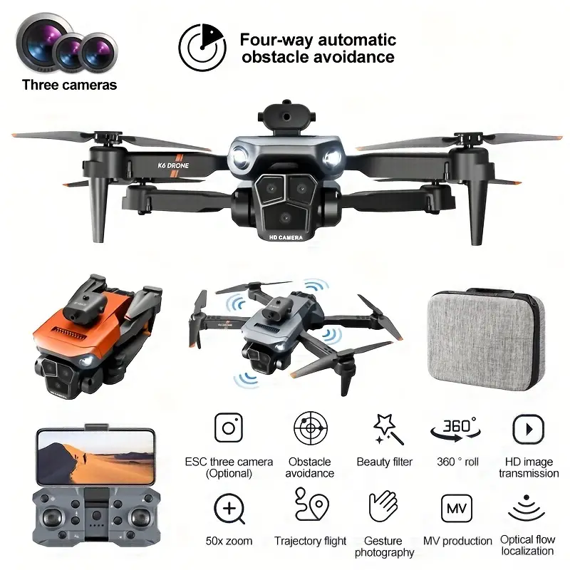 🎁Christmas sales Save 70% OFF - 🚁New K6 MAX Quadcopter UAV Drone - Triple HD Cameras, Four-way Obstacle Avoidance