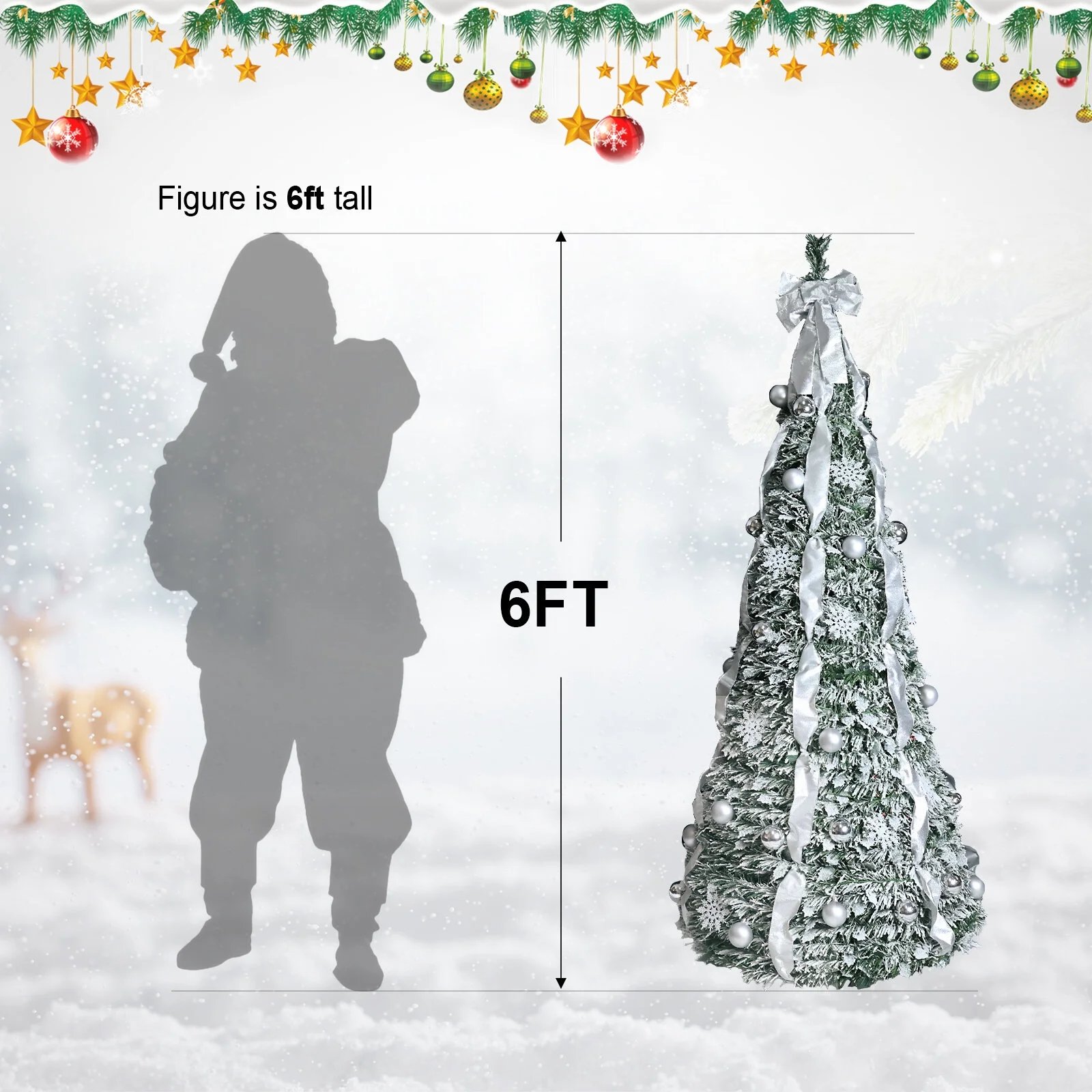 6FT Foldable Christmas Tree with LED Light and Ribbon