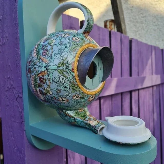 William Morris Teal Teapot Hummingbird House-Buy 2 Free Shipping