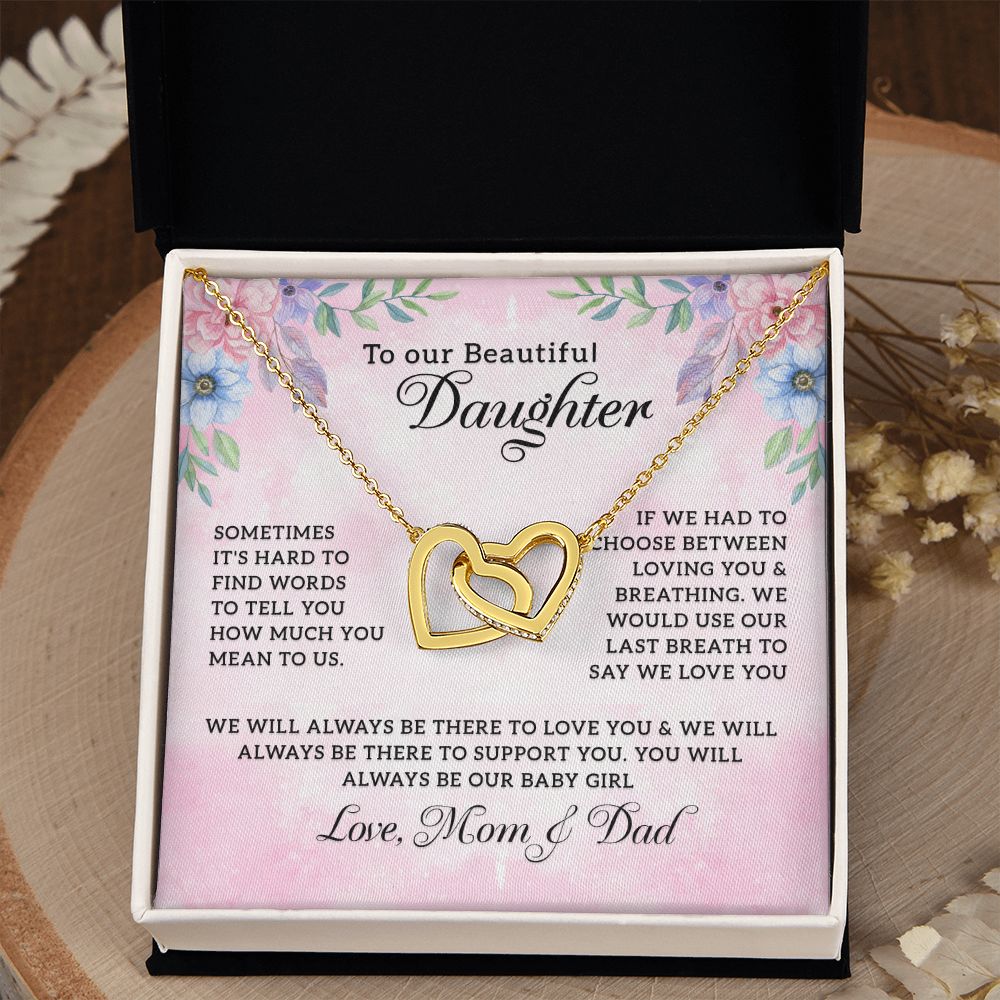 To Our Beloved Daughter - Love Mom & Dad - Interlocking Heart Necklace