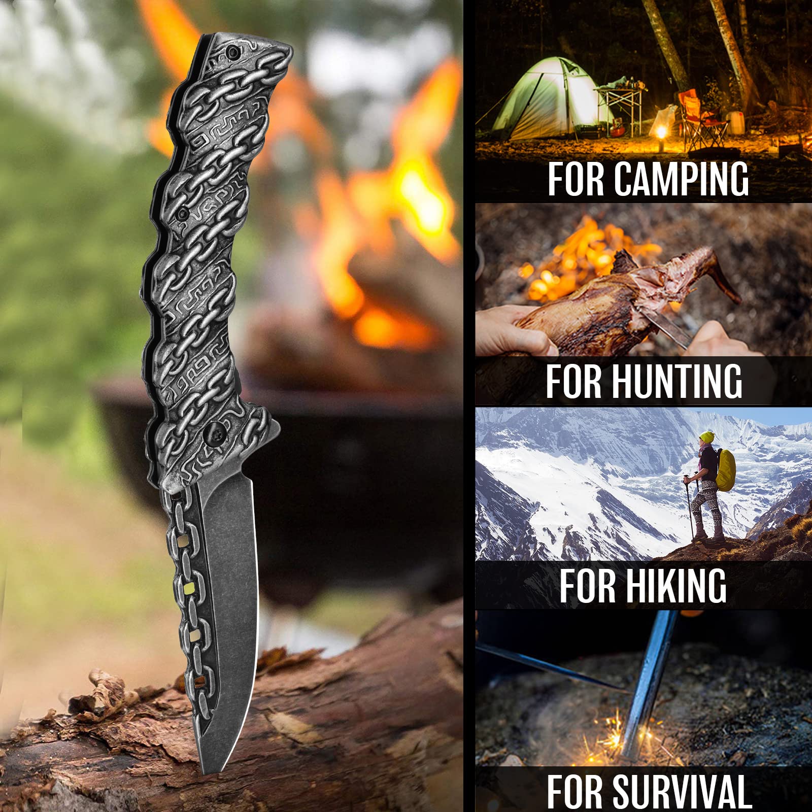 Embossed folding knife mountaineering portable camping knife for self-defense