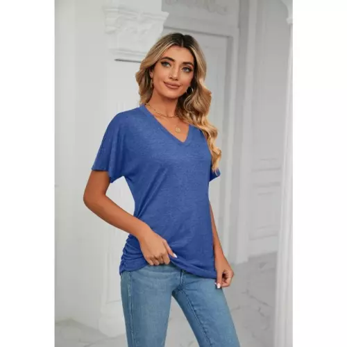 💝Summer new casual v-neck solid color loose t-shirt