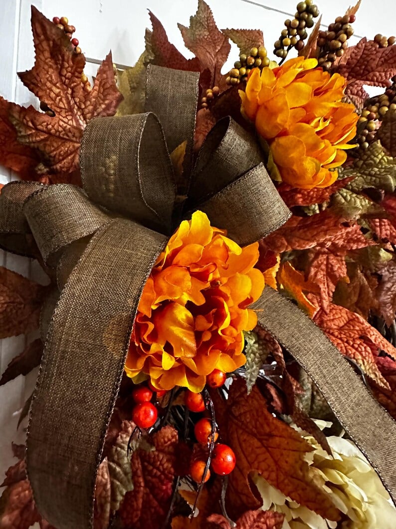 🍁Fall Harvest Sale: 60% OFF! Fall Maple Leaves Wreath, Small Autumn Front door wreath, wreath with berries and peonies, Thanksgiving Harvest Grapevine