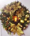 🍁Fall Harvest Sale: 60% OFF! Christmas Door Wreath with Red Flower, Bow & Candle