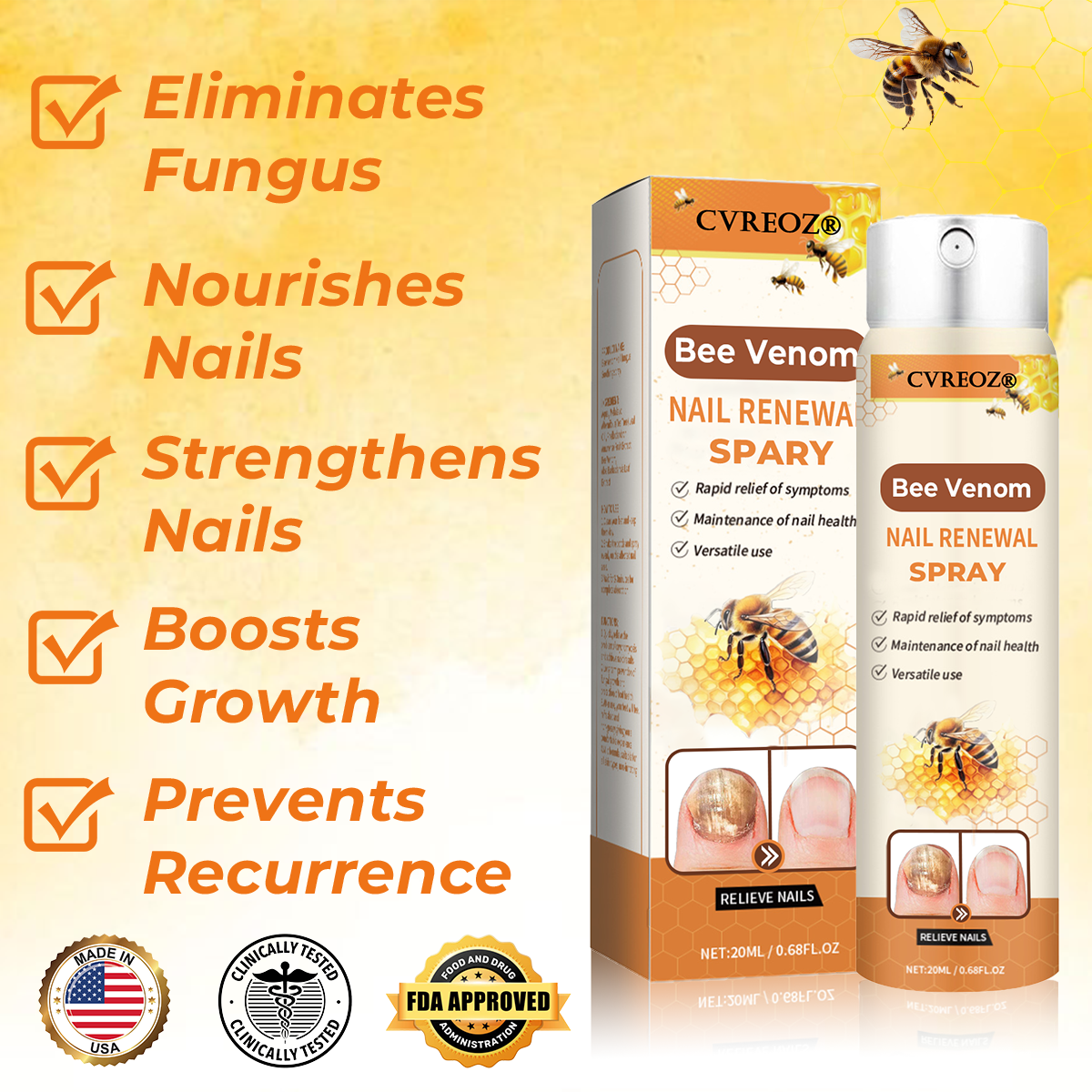 🔥Last Day Promotion 70% OFF💥Cvreoz® Bee Venom Nail Renewal Spray