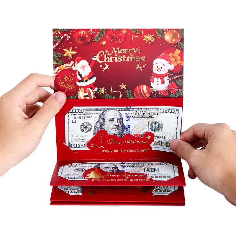🎁💗Kreativer DIY Faltbarer Weihnachtsmann-Dollar 6 Schlitz Goldfolie Roter Umschlag Weihnachtsmotiv Papiergeldhalter