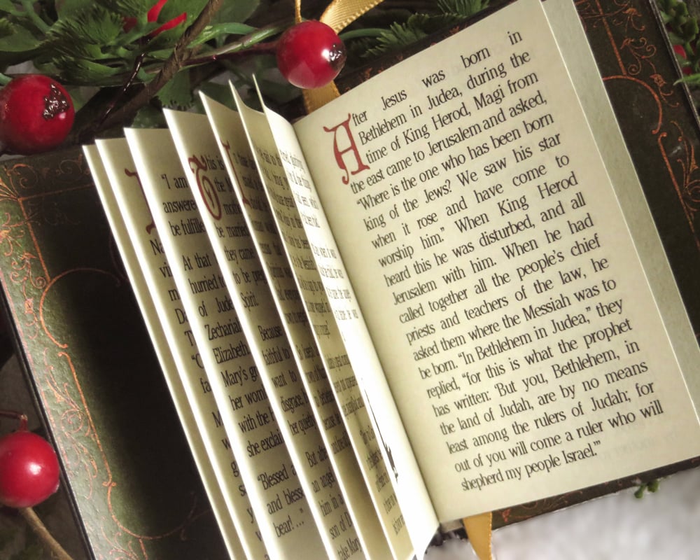 Miniature Bible Book Ornament with Christmas Nativity Story