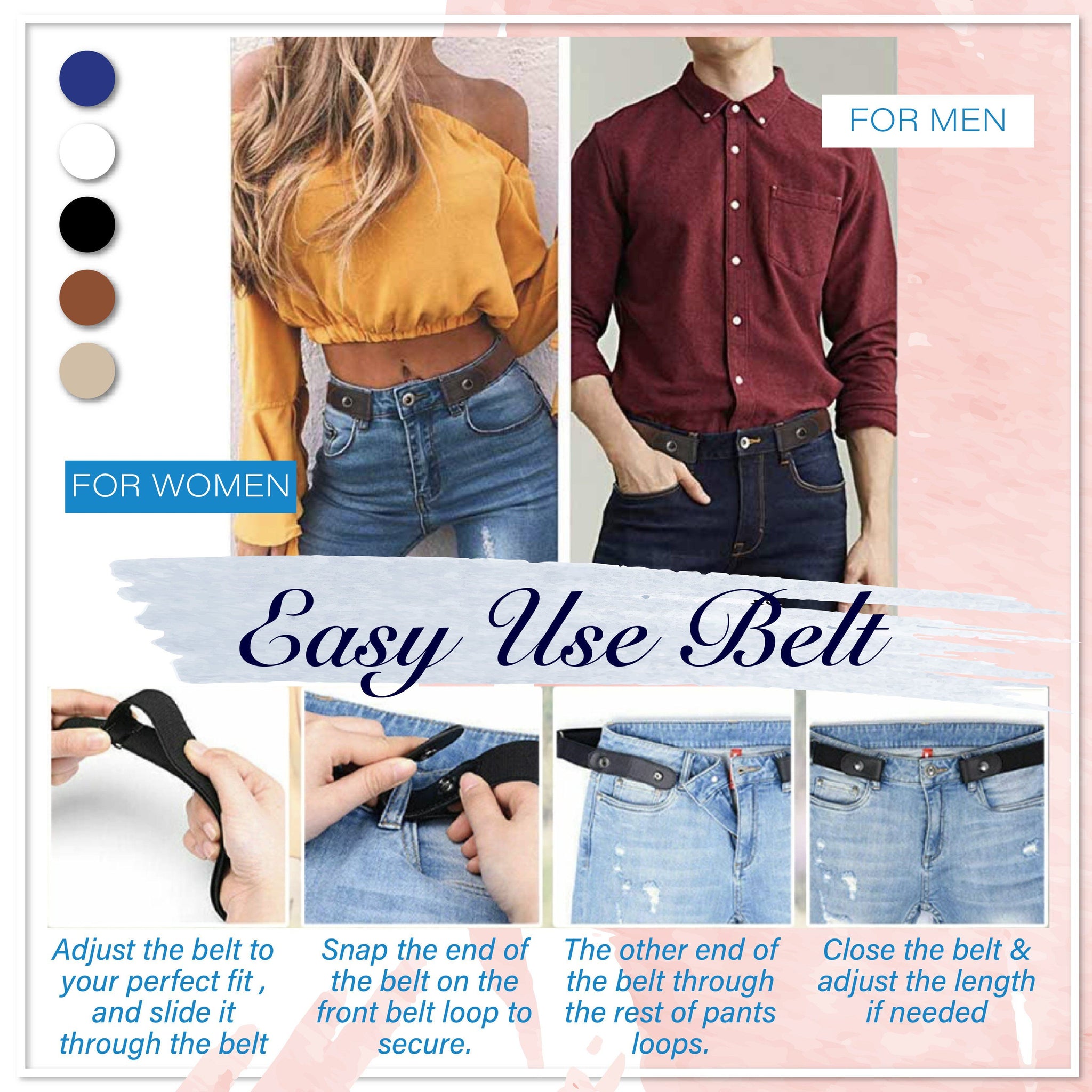 🔥(HOT SALE - 49% OFF) Buckle-free Invisible Elastic Waist Belts