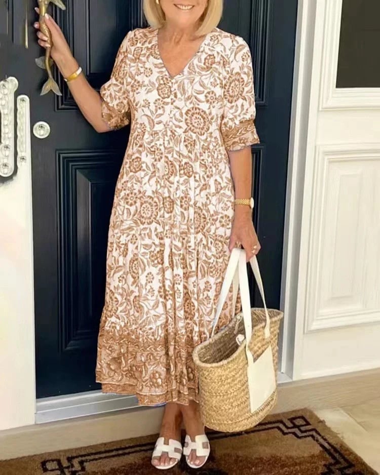 🔥Letzter Tag 49% RABATT😍Böhmisches Kleid mit V-Ausschnitt👗