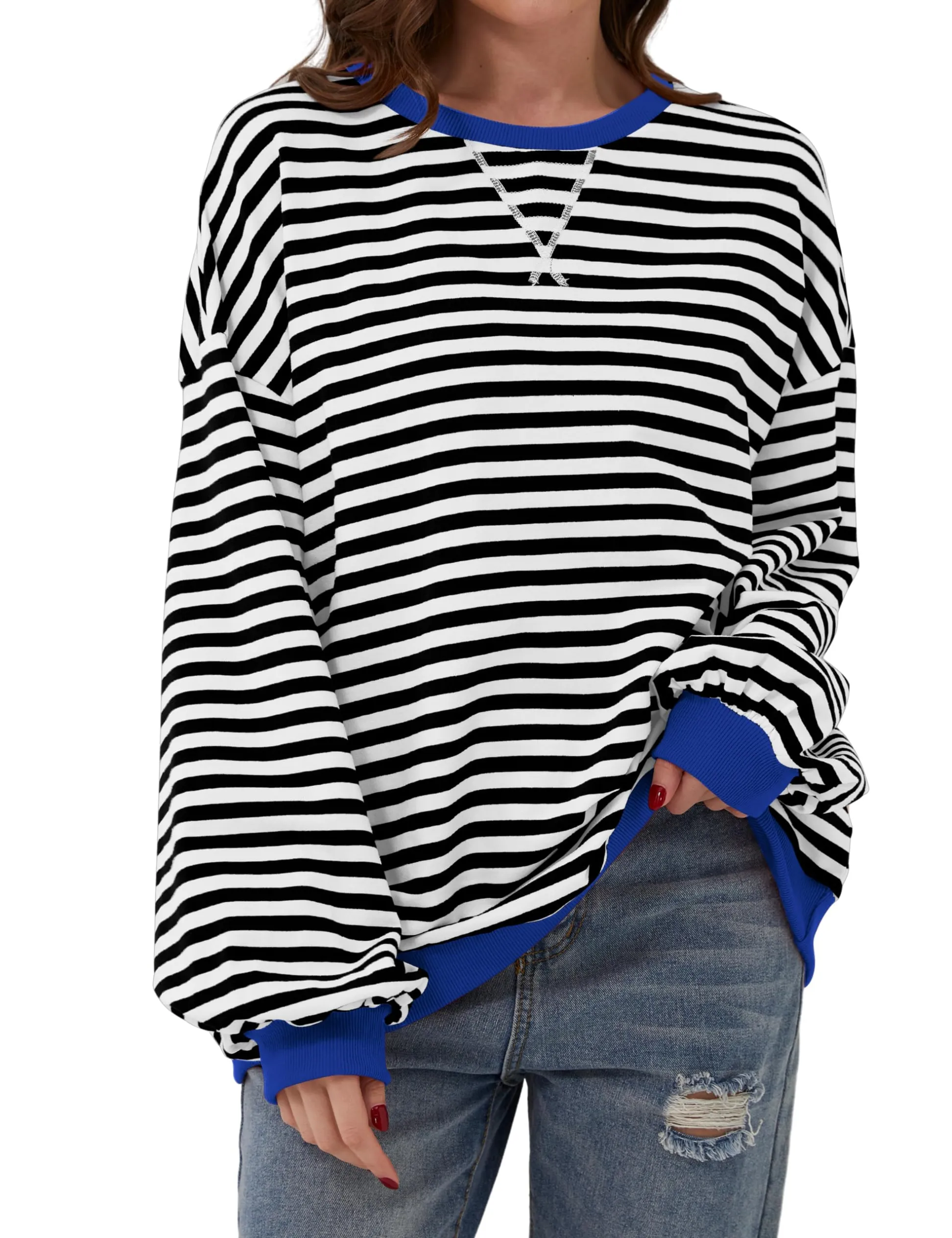 🔥 Women Oversized Striped Color Block Long Sleeve -Buy 2 Free Shipping