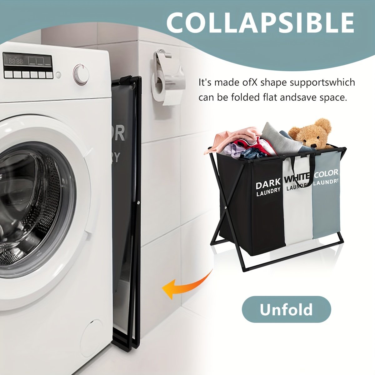 🎁TikTok Last Day Sale - 70% OFF✨3-Section Foldable Laundry Hamper Sorter
