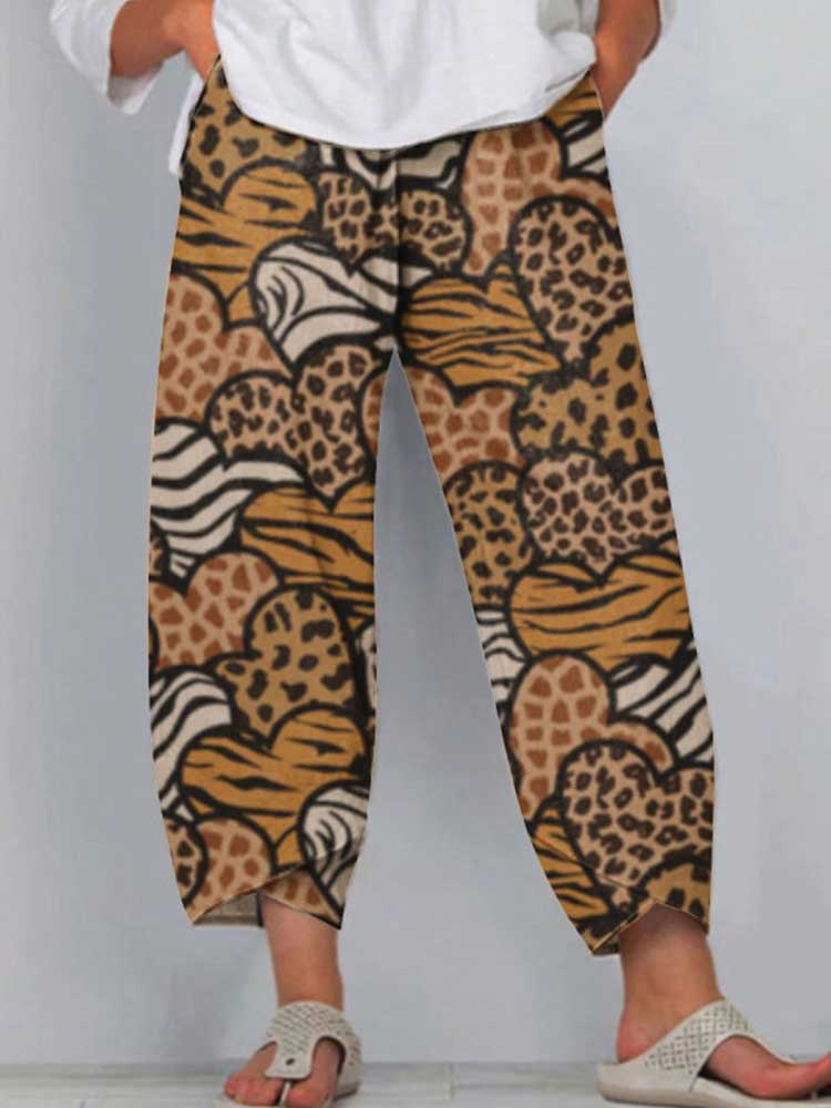 Women Printed Casual Abstract Yellow Pants