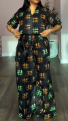 Ladies' V-neck Printed Top and Pants Casual Set
