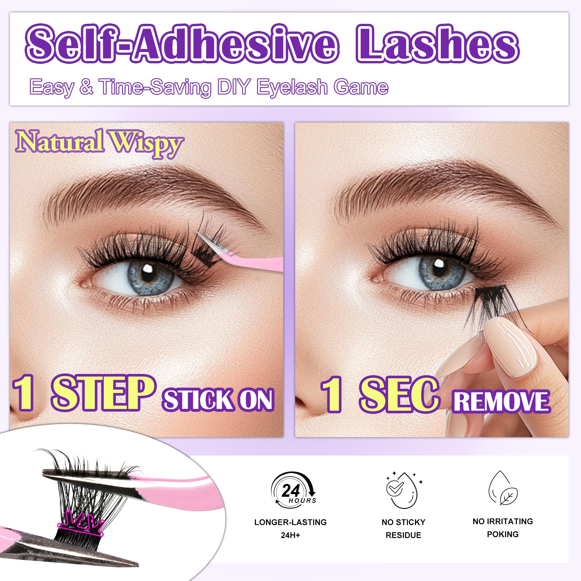 100Pcs Self Adhesive Lash Clusters, No glue, not bond needed!