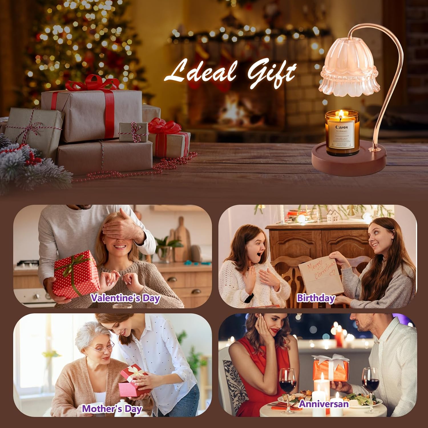 GEEZO Fragrance Candle Warmer Lamp with 2 Bulbs Electric Candle Warmer with Timer & Dimmer for Home Decor