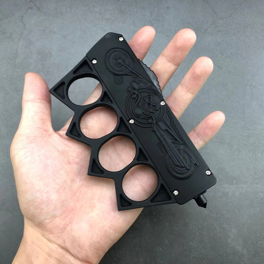 Motifs Knuckle Duster Wooden Handle Folding Knife Defense EDC