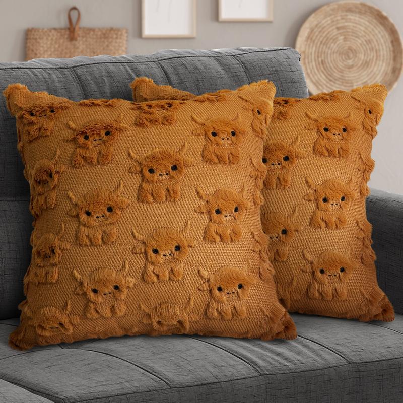 🐮 Highland Cow Pillow Covers – Cozy Farmhouse Charm