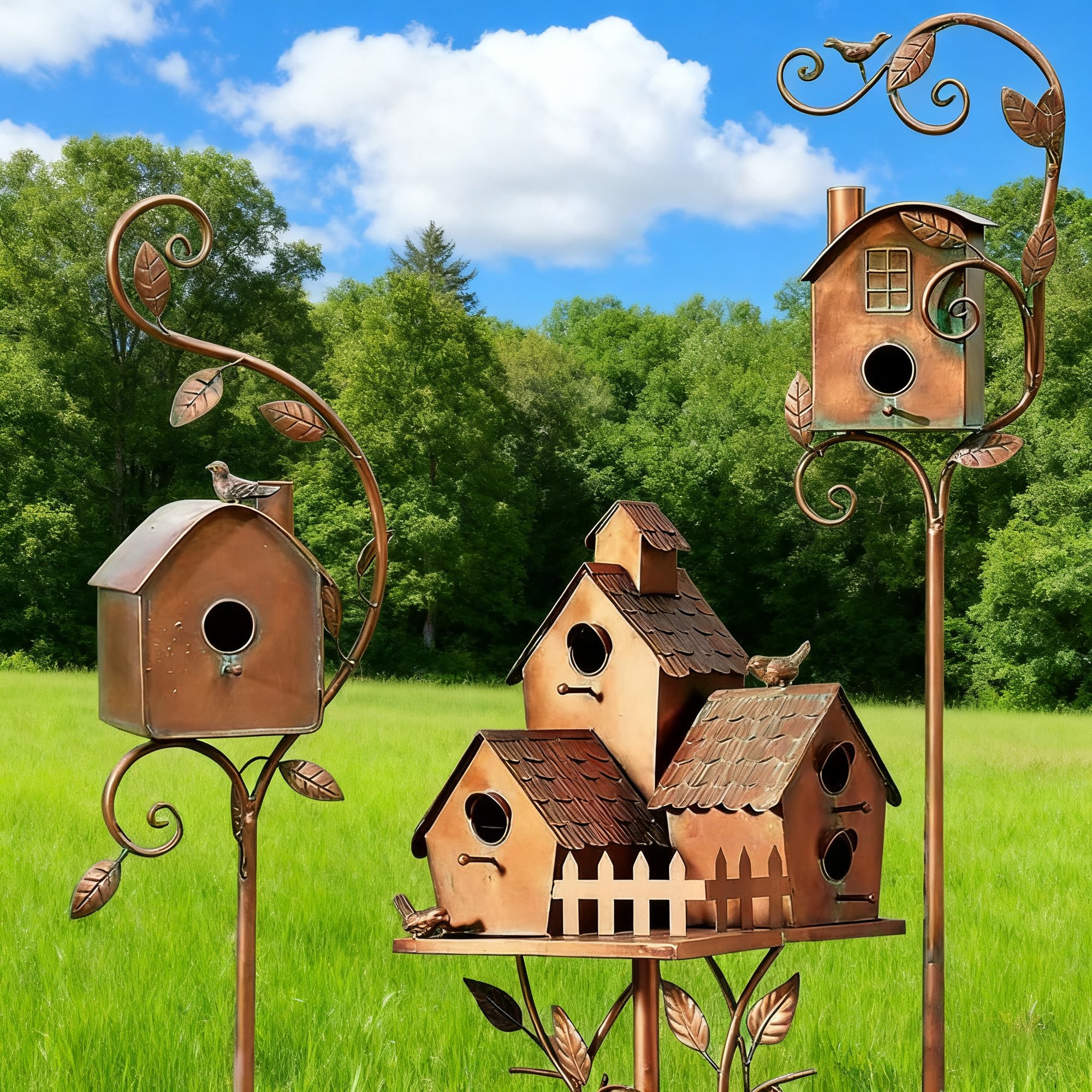 🍁Fall Harvest Sale: 60% OFF! everything! 💕Handmade Metal Birdhouse Garden Stakes