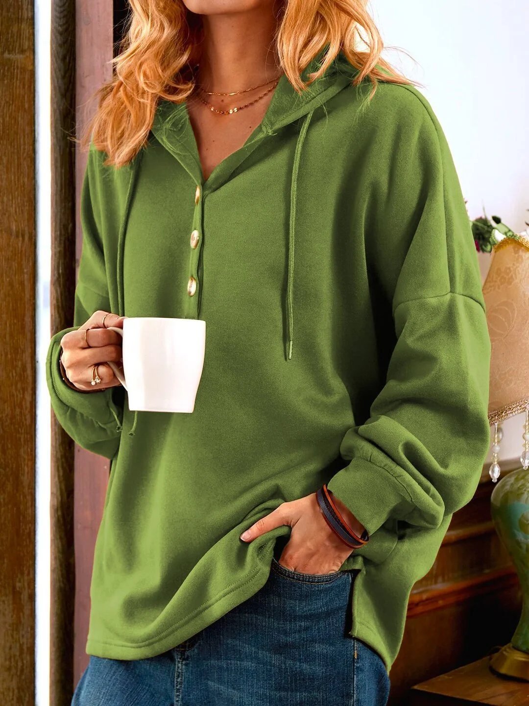 Vintage Solid Color Long Sleeve Buttoned Sweatshirt(Buy 2 Free Shipping)