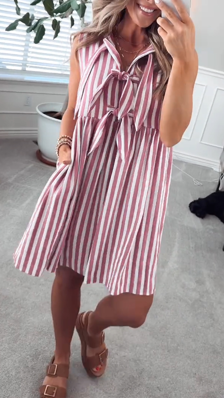 Women's V-neck Strappy Striped Casual Dress