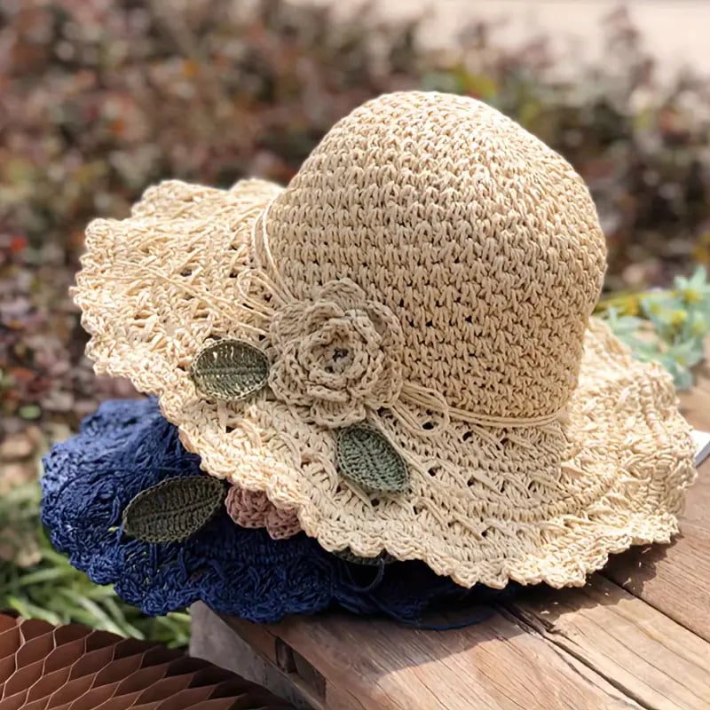 🔥Last Day 50% OFF🔥Elegant Crochet Straw Hat with Ruffle Detail