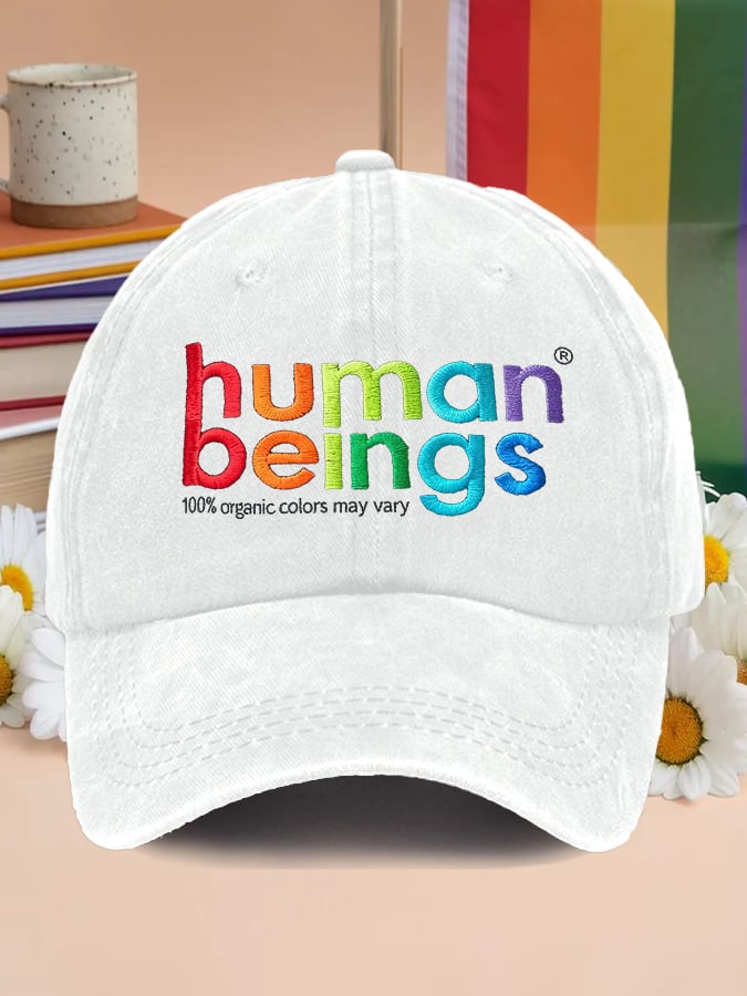 Retro Human Beings 100% Organic Colors May Vary Print Baseball Cap