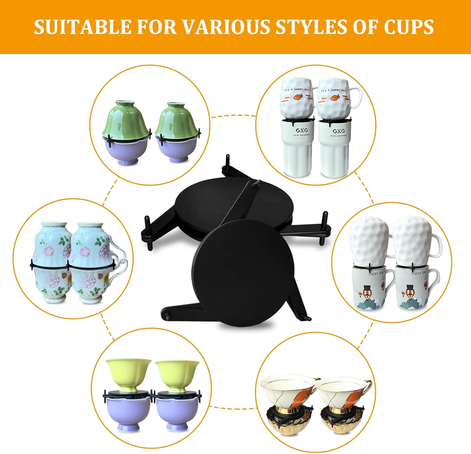 3PCS/PACK Mug Stacker--Expandable Stackable Gadget for Tea Cup and Coffee Mugs, Save Space