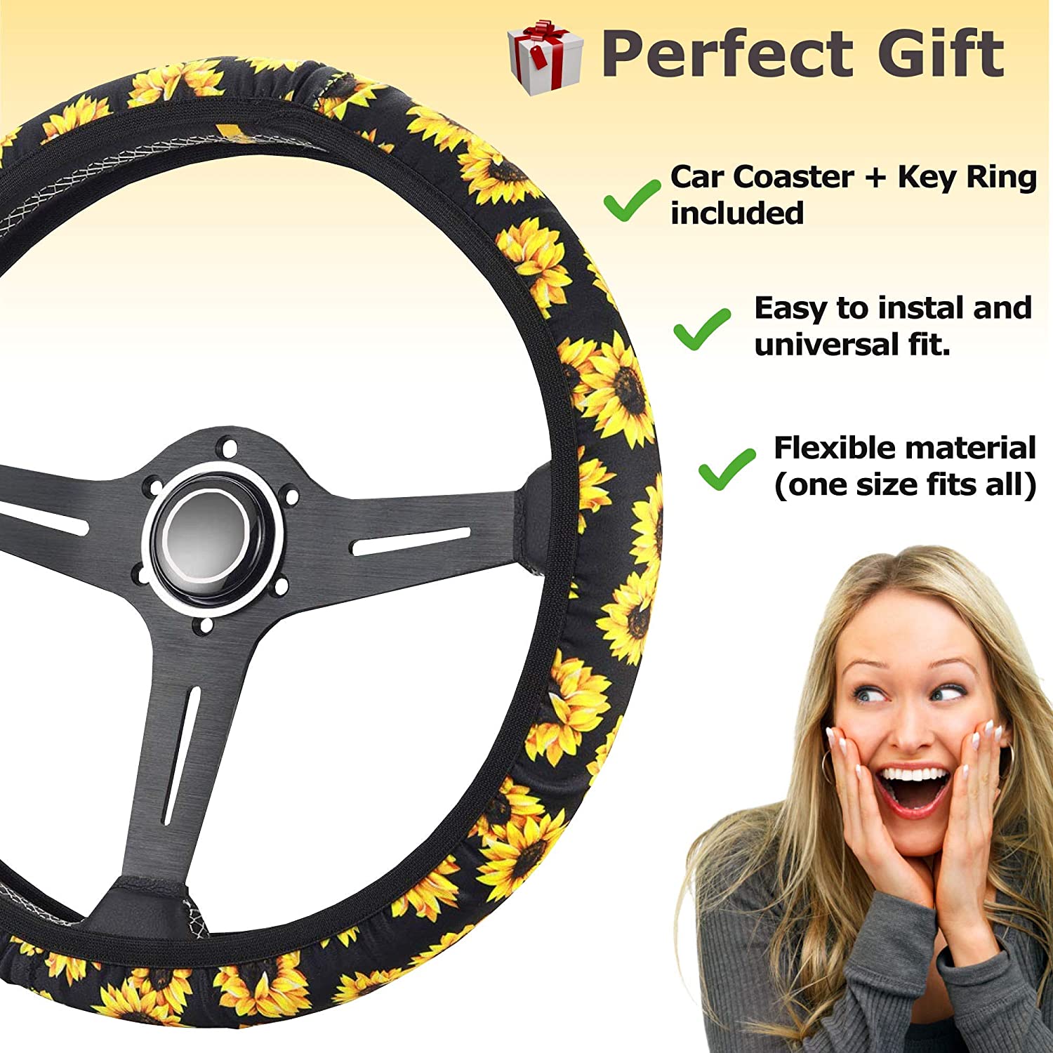 💖 (Women's Day Sale - 50% OFF) Sunflower Stretchy Steering Wheel Cover, Buy 2 Free Shipping