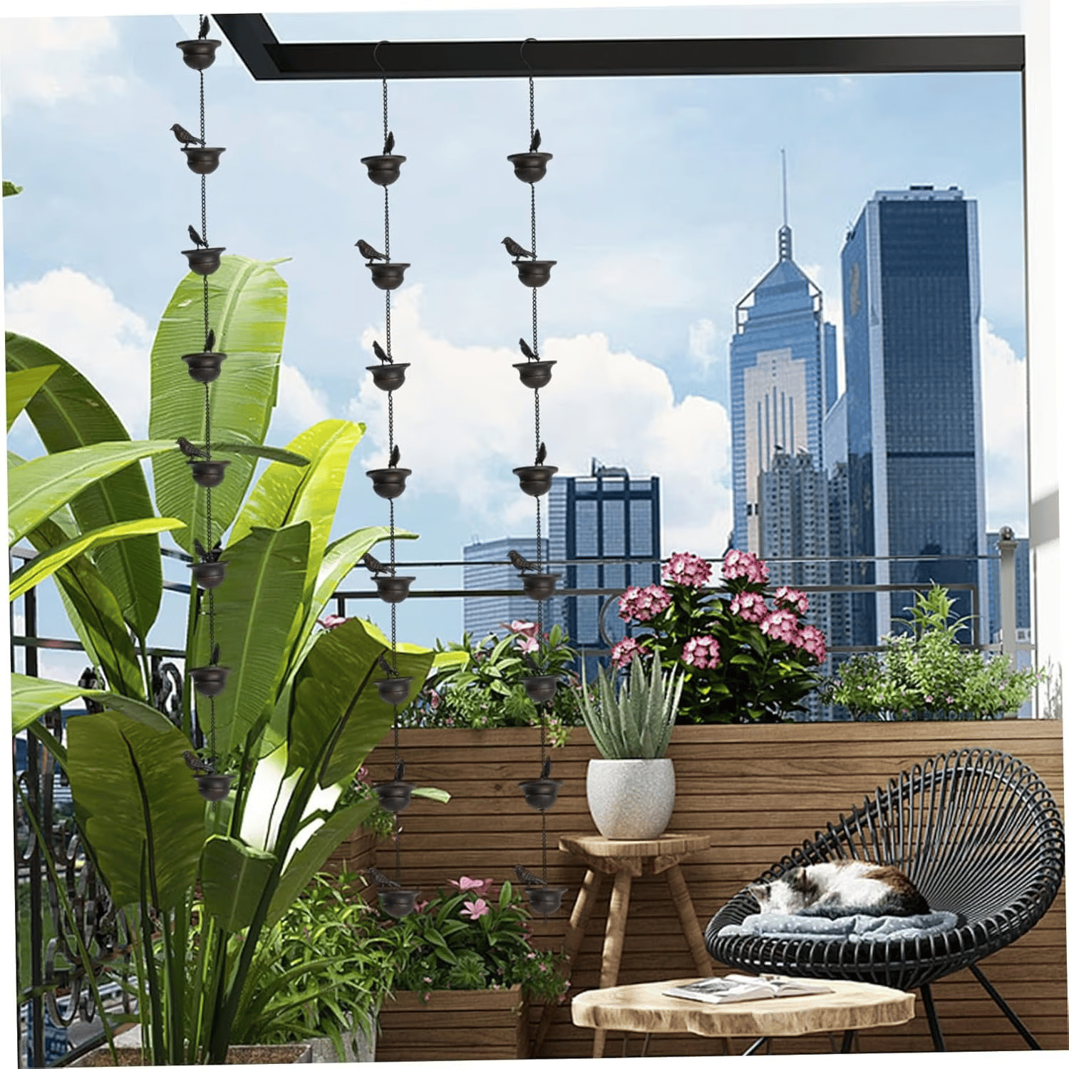 🎁TikTok Last Day Sale - 70% OFF🎉Where Rain Meets Art – Decorative Rain Chain with Bird Bath Design