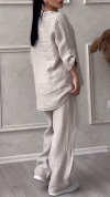 Women's V-neck Cotton and Linen Casual Suit