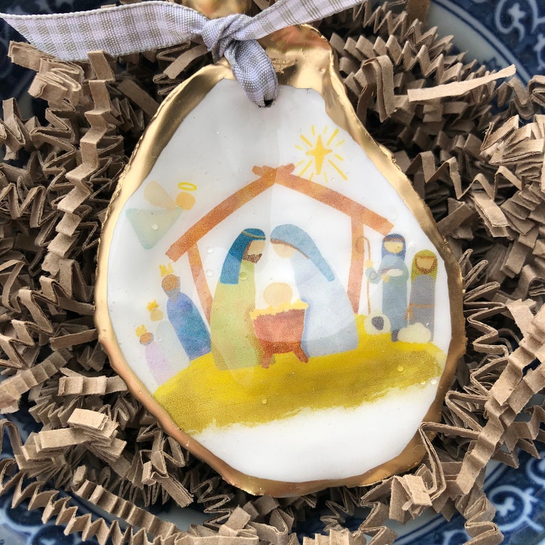 🎅2024 Christmas Gift--💙Handmade Oyster Shell Nativity Ornament