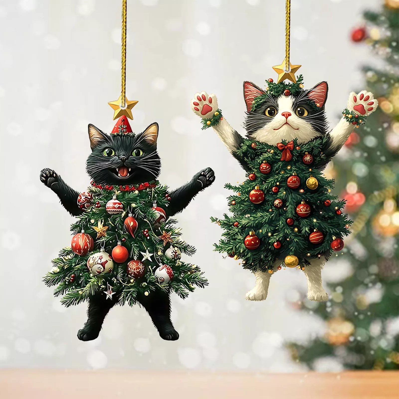 💥LAST DAY SALE 50% OFF💥Funny Black and White Cats Christmas Ornament