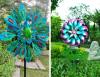 Solar-Powered Windmill with Colorful Fan Blades and Changing LED Light