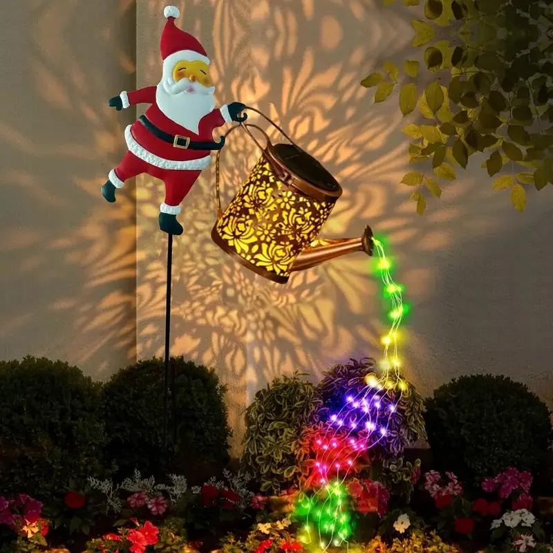 🎅 Christmas Solar Watering Can Light with Santa Decoration