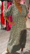 Women's V-neck Lantern Sleeve Printed Casual Dress