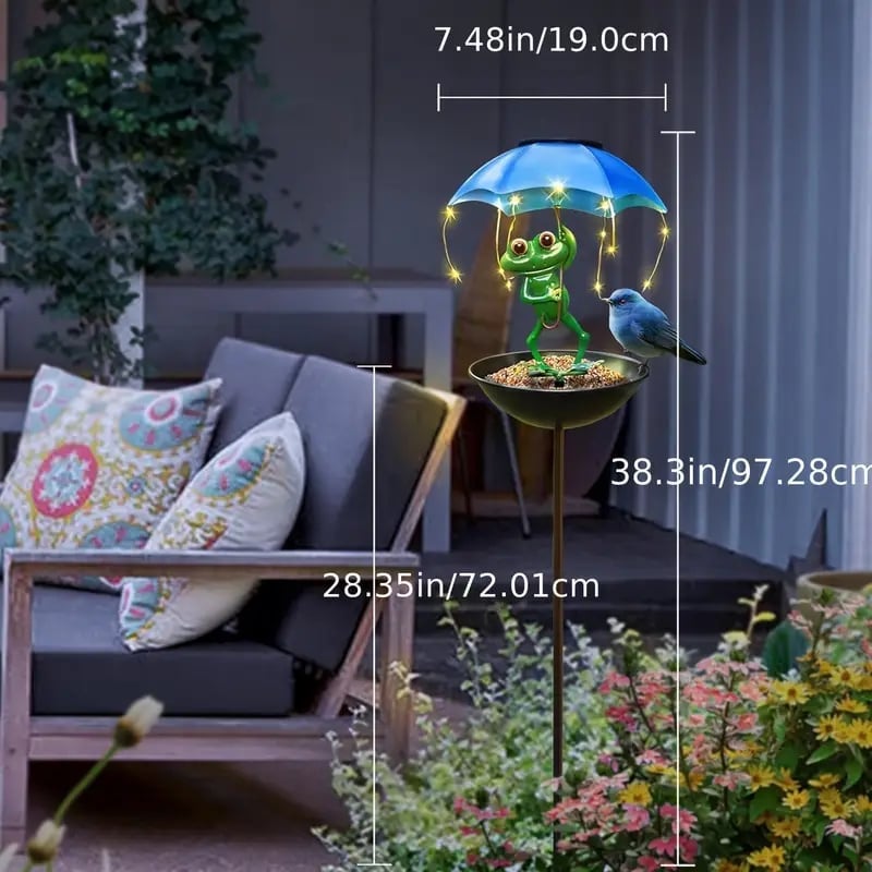 🔥Solar-Powered LED Animal Umbrella Light with Bird Feeder（Frog）