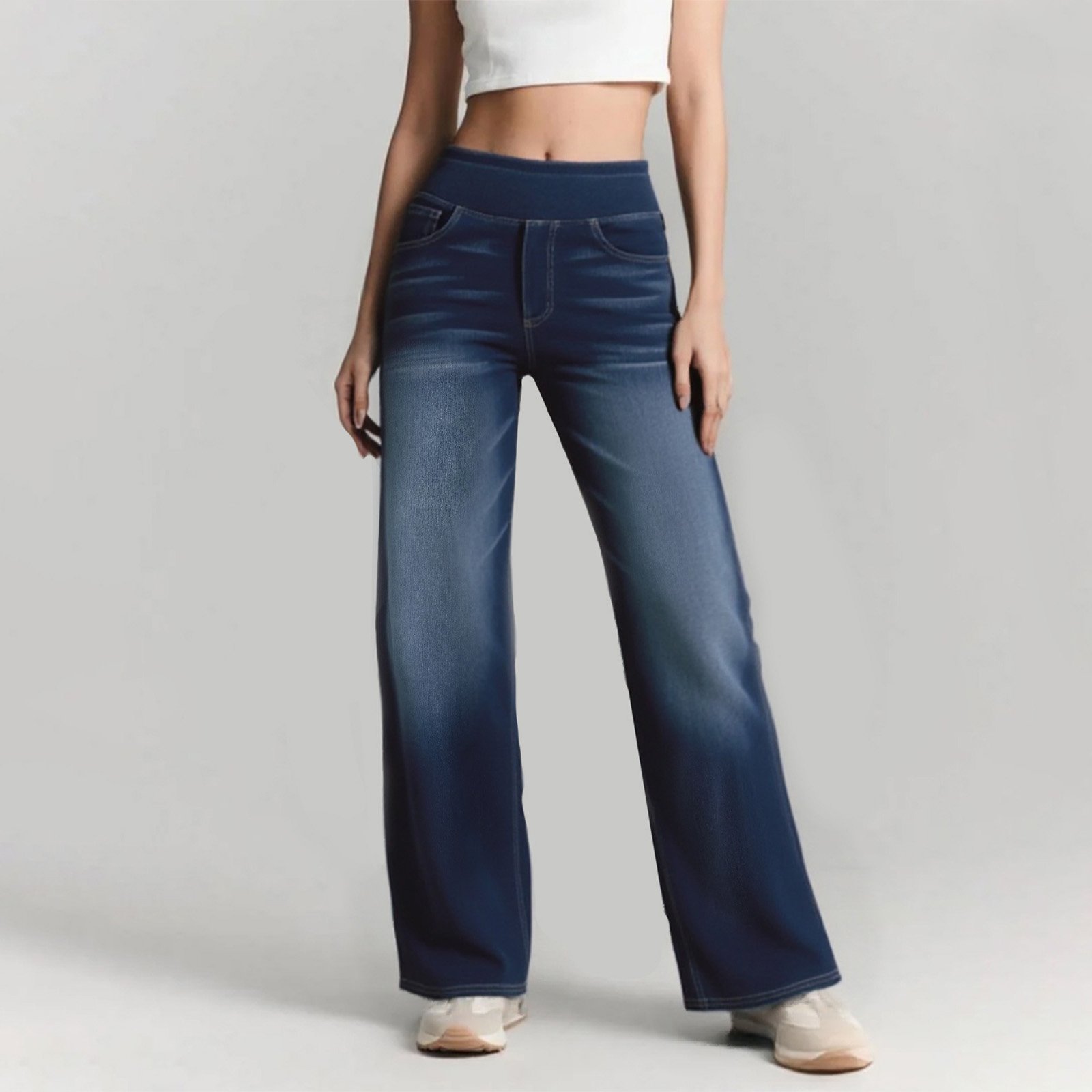 Damen Hochtaillierte, Gewaschene, Weite Baggy-Strickjeans mit Stretch und Mehreren Taschen – Bequeme Freizeit-Denim💥Kostenloser Versand