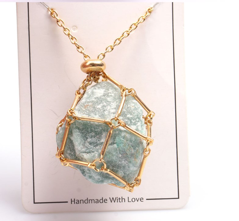 Natural Crystal Net Metal Bamboo Necklace